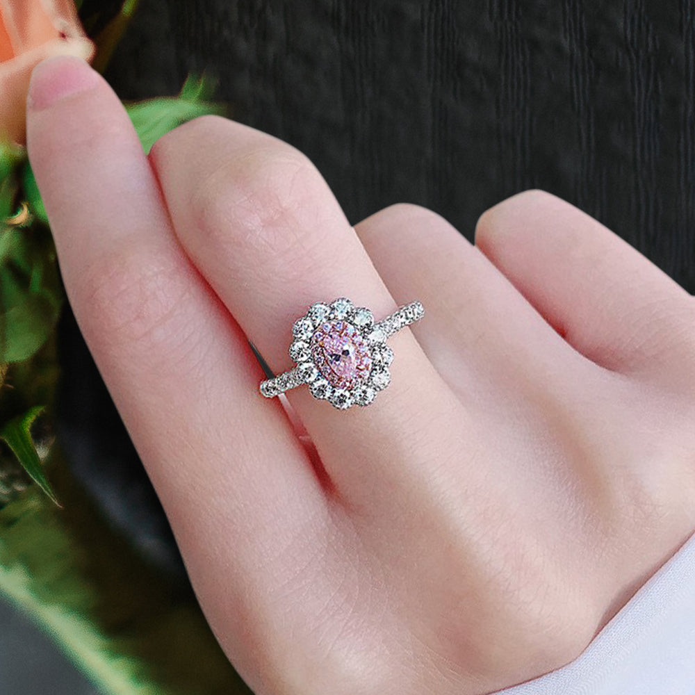 14kt Oval Flower Petal Halo Diamond Reversed Tapered Channel Engagement Ring